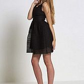 Ribbed Mesh Mini Skater Dress